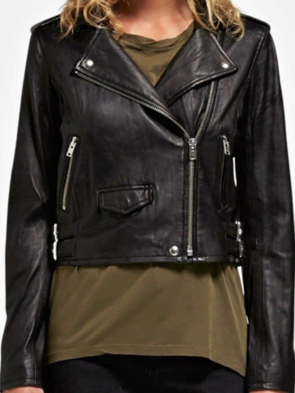 IRO Ashville Leather Moto Jacket in Black Size 36